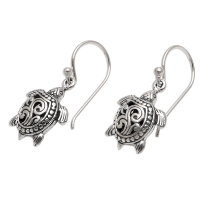 Ancient Turtle Sterling Silver Sea Turtle Dangle Earrings from Bali