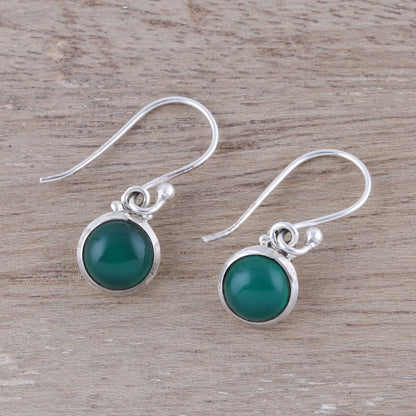 Happy Glow Round Green Onyx Dangle Earrings from India