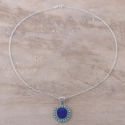 Glamorous Bloom Lapis Lazuli and Composite Turquoise Pendant Necklace