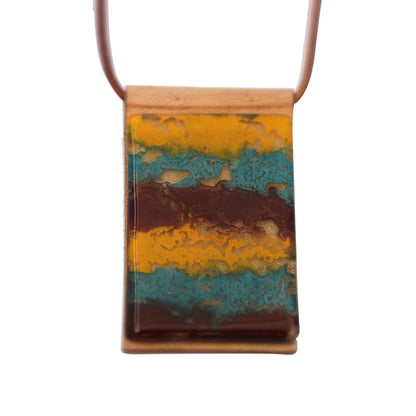 Earth Waters Layered Glass and Leather Pendant Necklace from Brazil