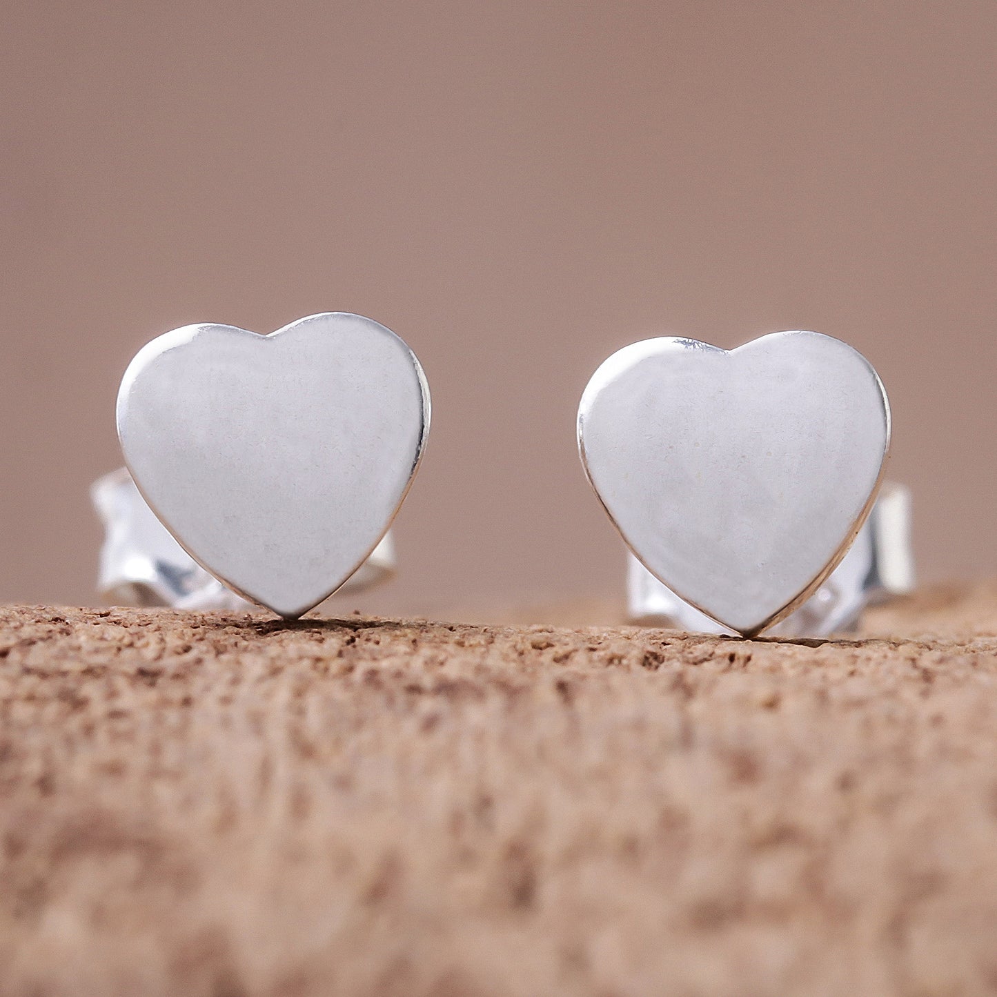 Simple Hearts Heart-Shaped Sterling Silver Stud Earrings from Thailand