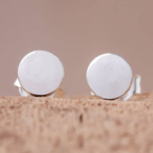 Round Simplicity Round Sterling Silver Stud Earrings from Thailand