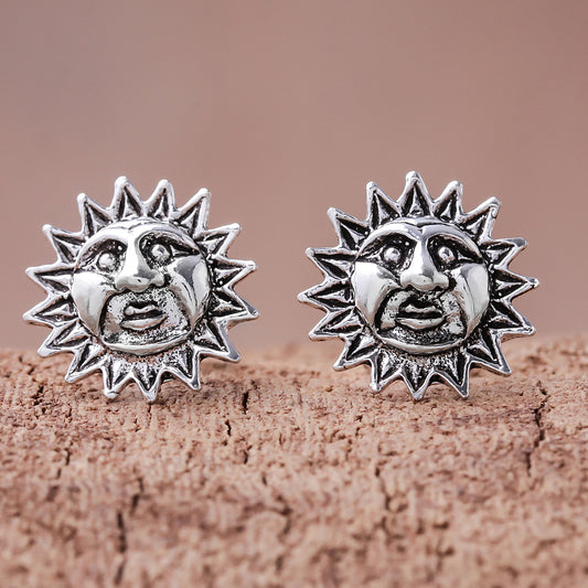 Whimsical Suns Sterling Silver Sun Stud Earrings from Thailand