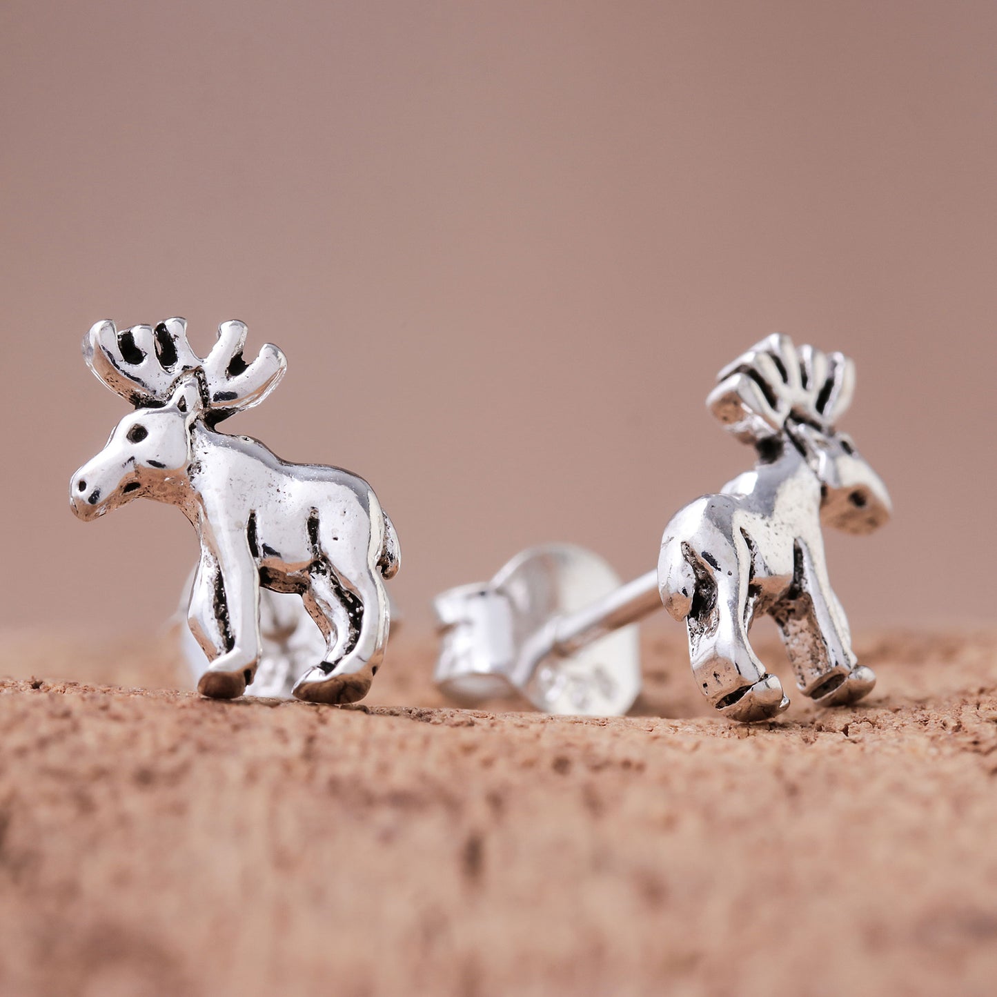 Moose Sterling Silver Moose Stud Earrings from Thailand