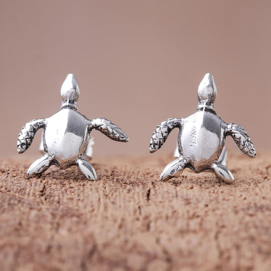 Sea Turtle Bliss Sterling Silver Sea Turtle Stud Earrings from Thailand