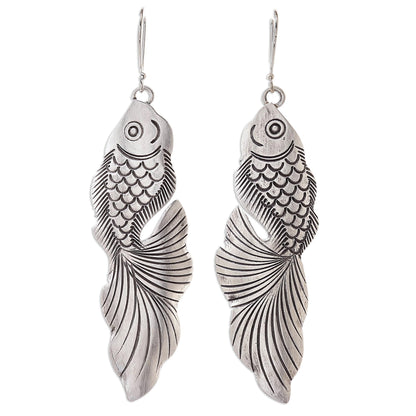 Goldfish Bliss Sterling Silver Goldfish Dangle Earrings from Thailand