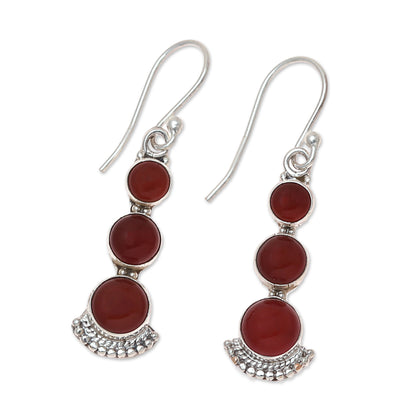 Triple Gleam Round Carnelian and Sterling Silver Dangle Earrings