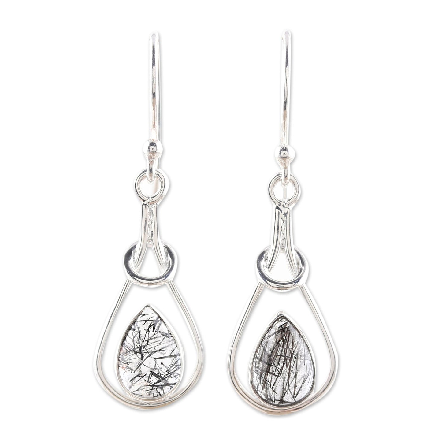 Droplet Flair Drop-Shaped Rutilated Quartz Dangle Earrings from India