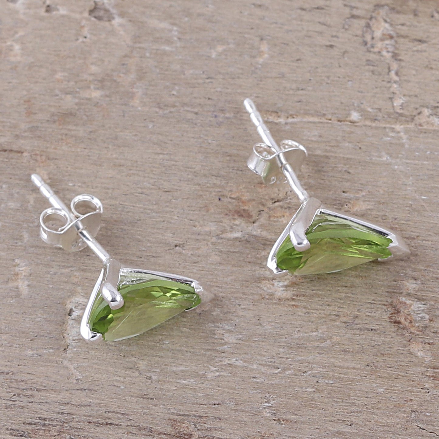 Verdant Gleam Faceted Peridot Stud Earrings Crafted in India