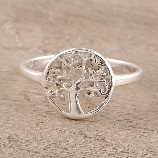 Framed Tree Tree-Themed Sterling Silver Band Ring from India