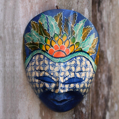 The Blue Prince Floral Batik Wood Mask from Java