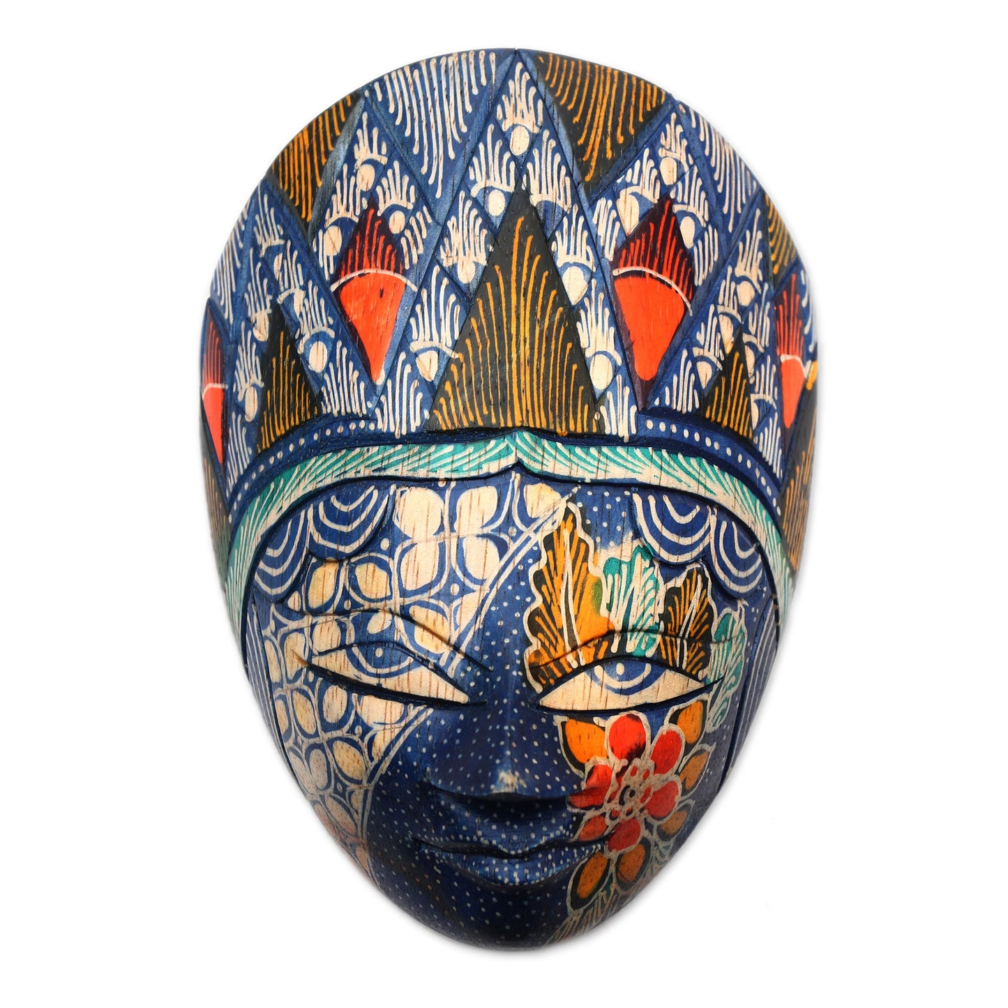 Blue Princess Batik Wood Mask in Blue and Multicolor from Java