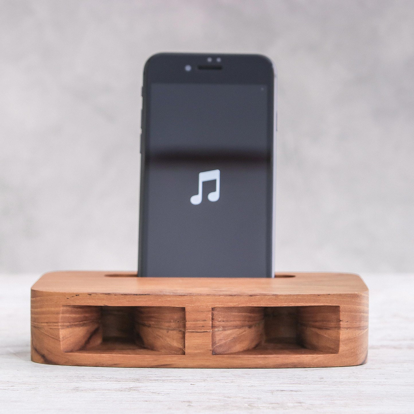 Teak Decibel Two-Horn Teak Wood Phone Speaker from Thailand