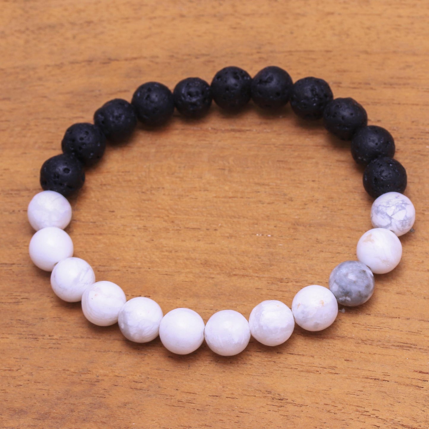 Mesmerizing Contrast Ceramic and Lava Stone Beaded Stretch Bracelet from Bali