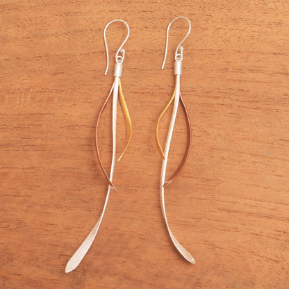 Jimbaran Tendrils Gold and Rose Gold Accent Sterling Silver Earrings from Bali