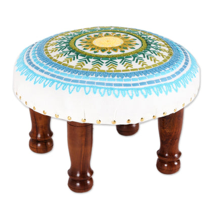 Rajasthani Mandala Floral Embroidered Cotton Stool from India