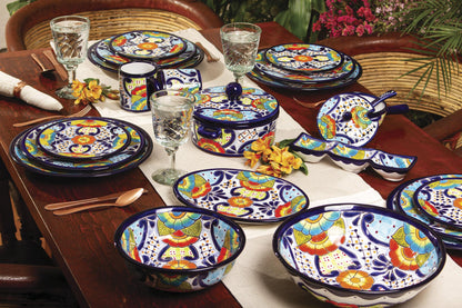 Raining Flowers Talavera Ceramic Dessert Plates from Mexico (Pair)