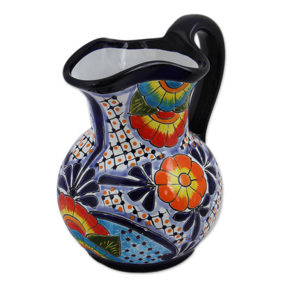 Raining Flowers Hand-Painted Talavera Style Ceramic Pitcher from Mexico