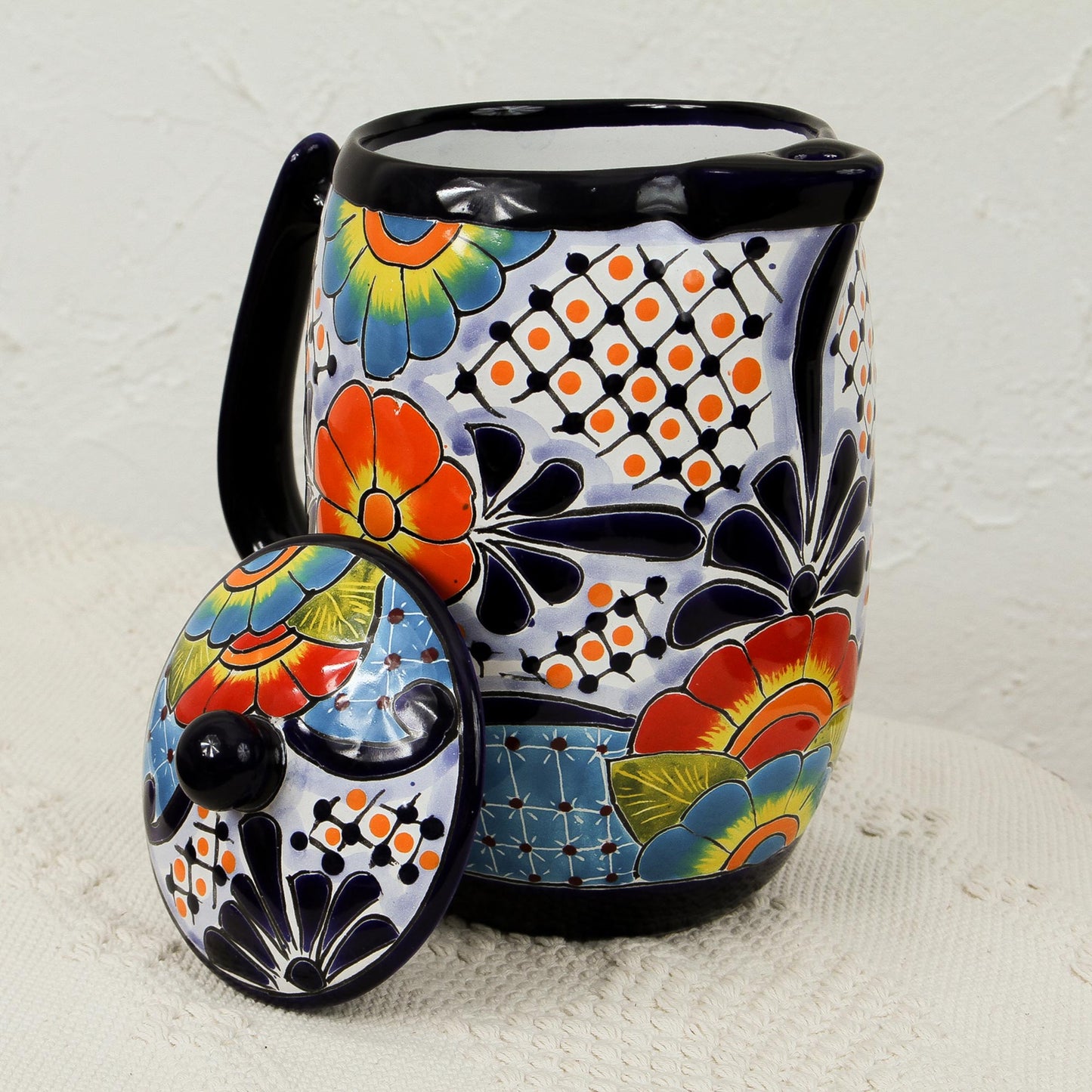 Raining Flowers Hand-Painted Talavera Style Ceramic Coffee Pot from Mexico