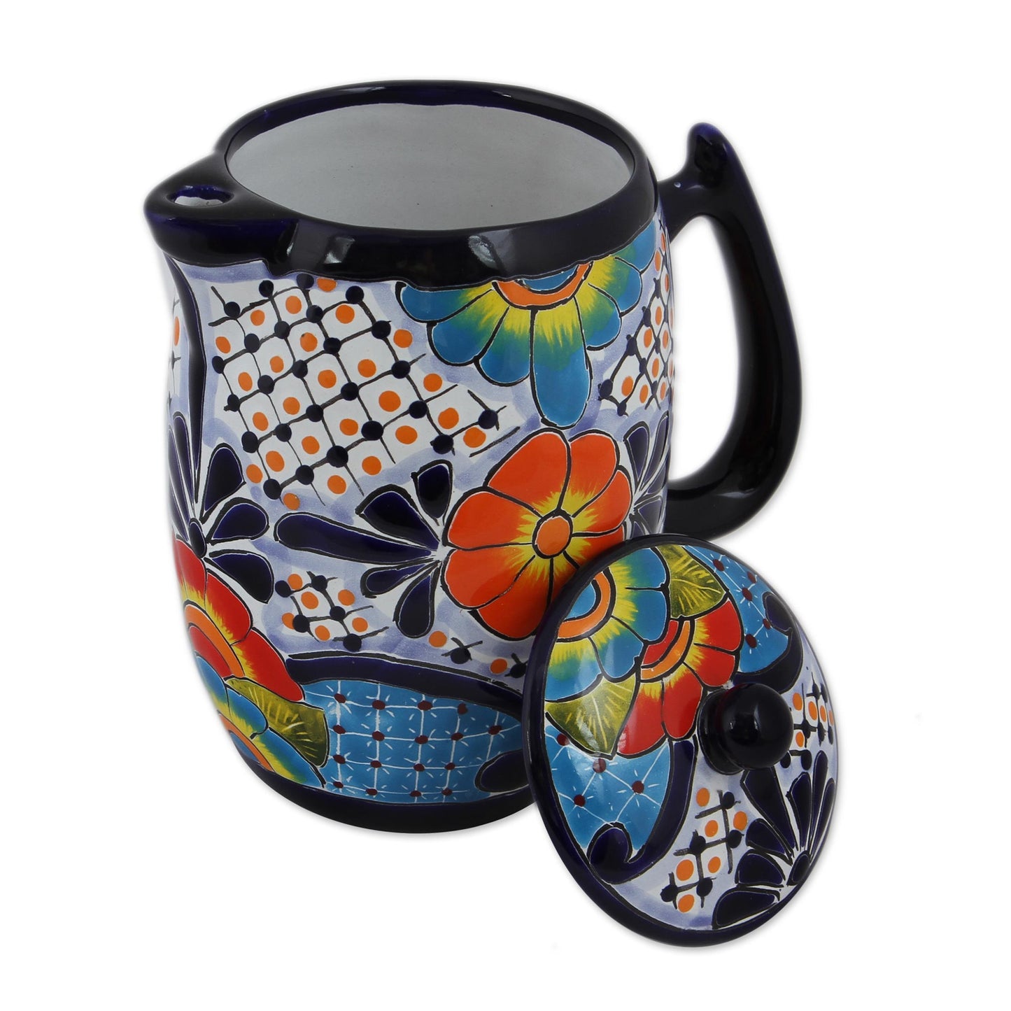 Raining Flowers Hand-Painted Talavera Style Ceramic Coffee Pot from Mexico