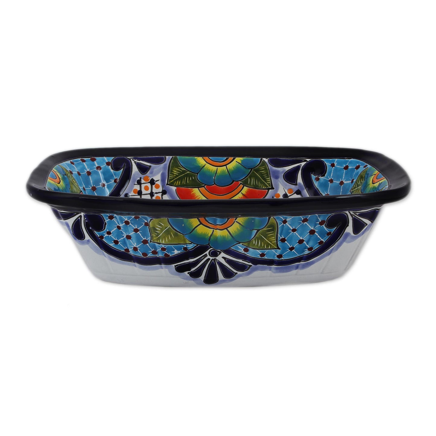 Raining Flowers Hand-Painted Talavera Ceramic Serving Bowl from Mexico