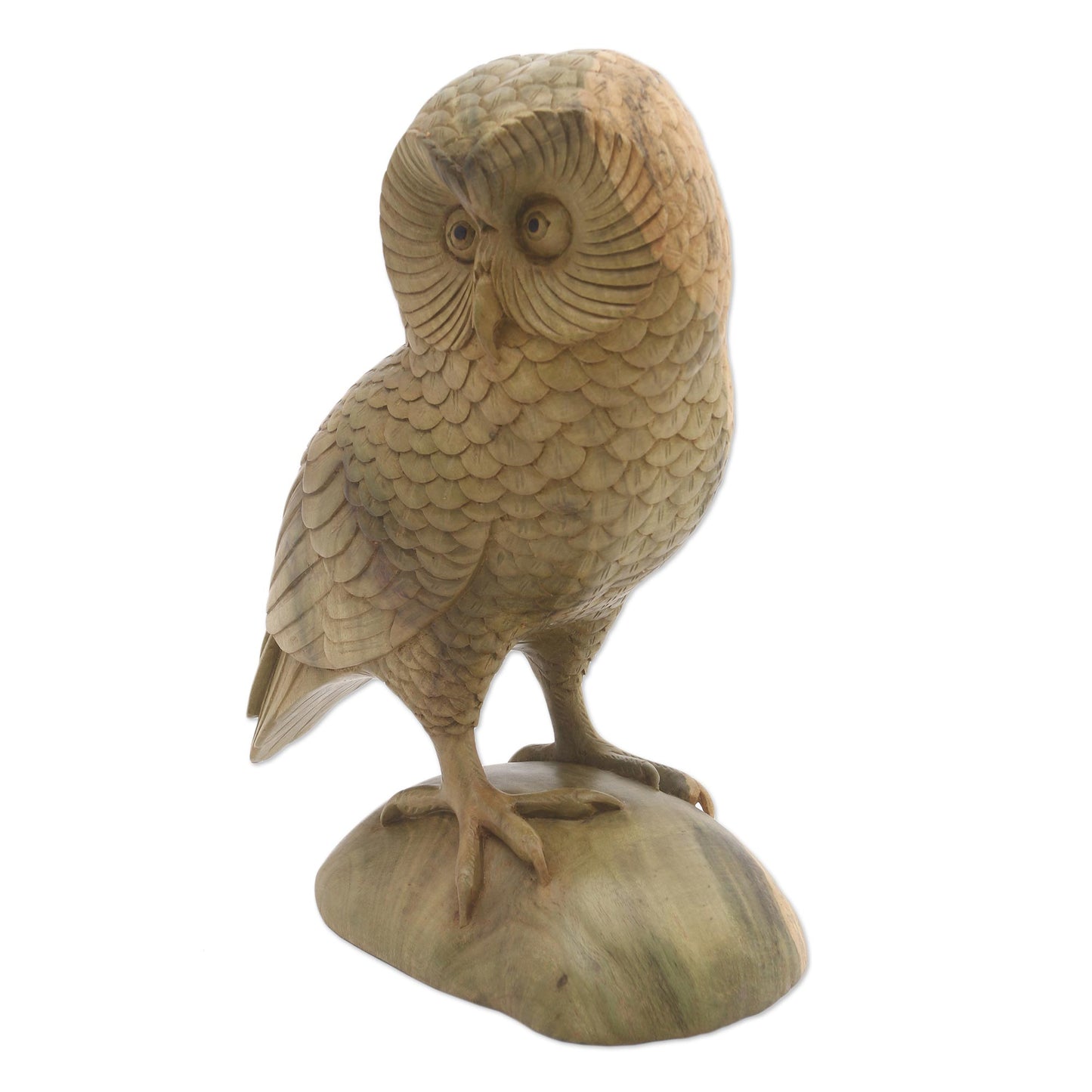 Intelligent Owl Hand-Carved Hibiscus Wood Owl Sculpture from Bali