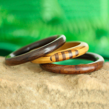 Chic Combination Handmade Mango Wood Bangle Bracelets from India (Set of 3)