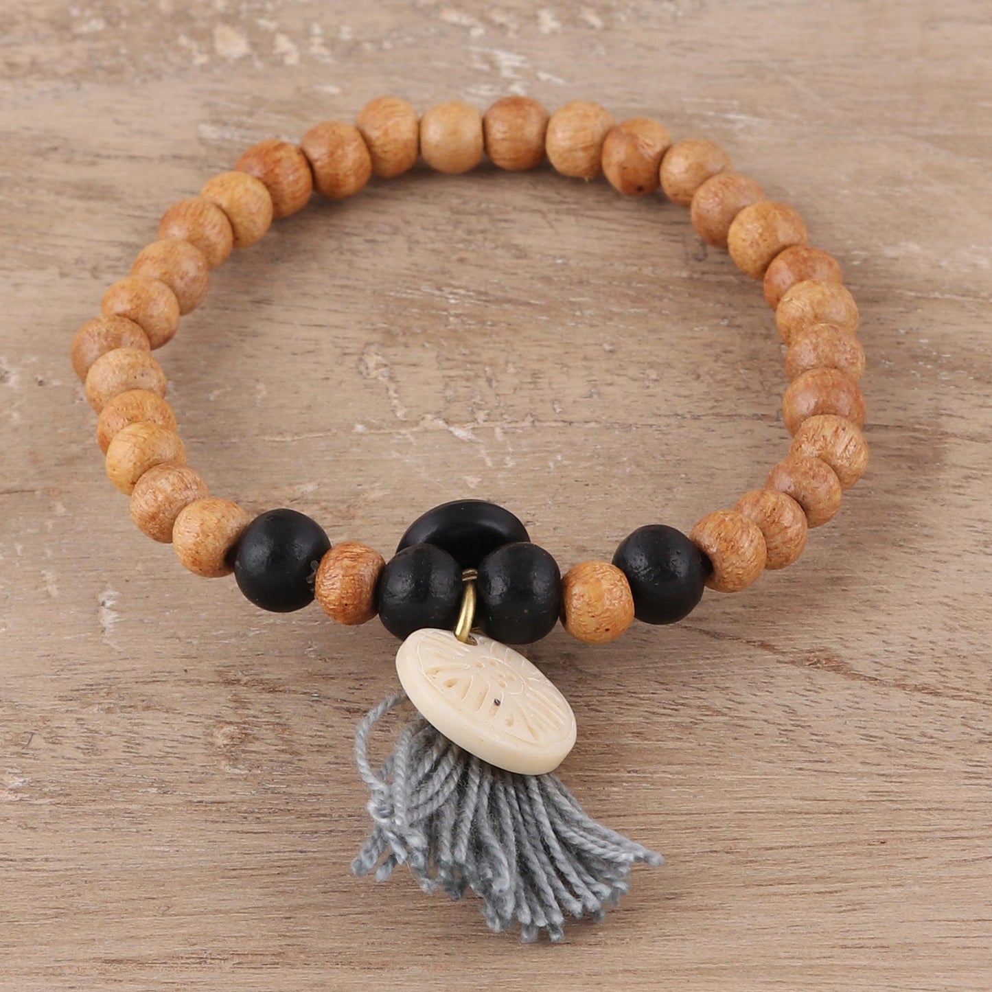 Blissful Bohemian Bone Beaded Stretch Bracelet from India