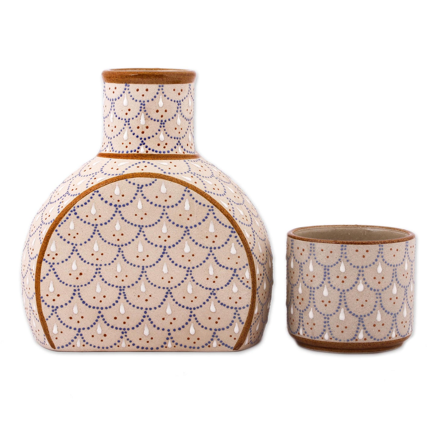 Downy Dew Grey and Beige Ceramic Decanter with Cup Lid (2-Piece Set)