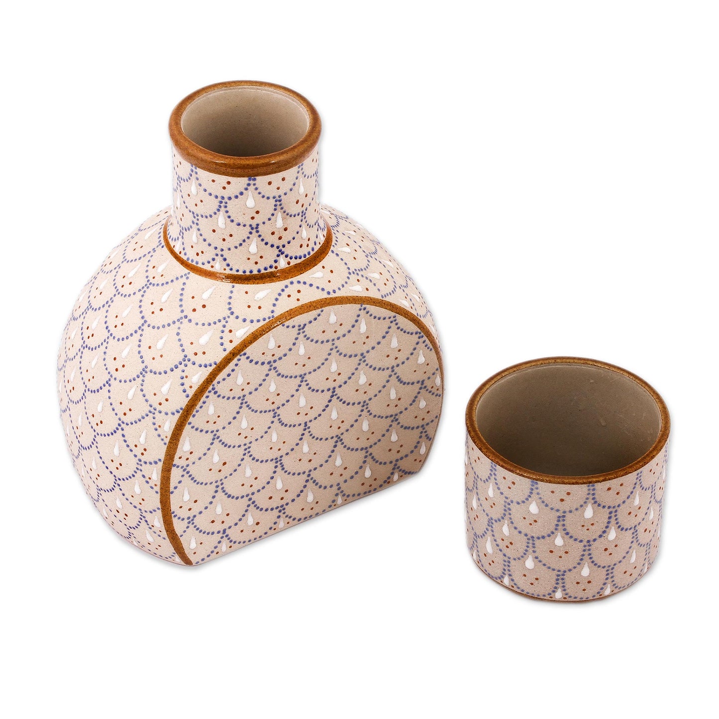Downy Dew Grey and Beige Ceramic Decanter with Cup Lid (2-Piece Set)