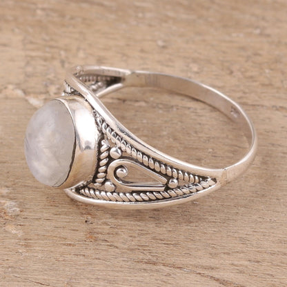 Gleaming Appeal Oval Rainbow Moonstone Cocktail Ring from India