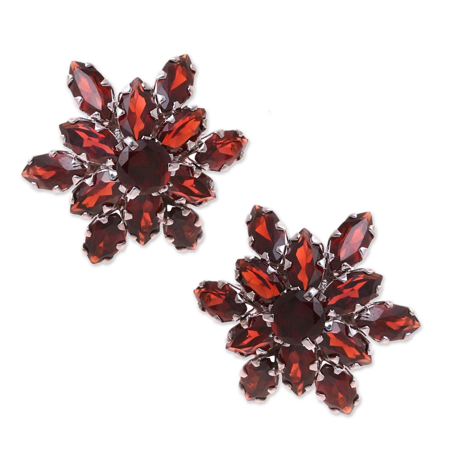 Scarlet Burst 13.5-Carat Rhodium Plated Garnet Button Earrings