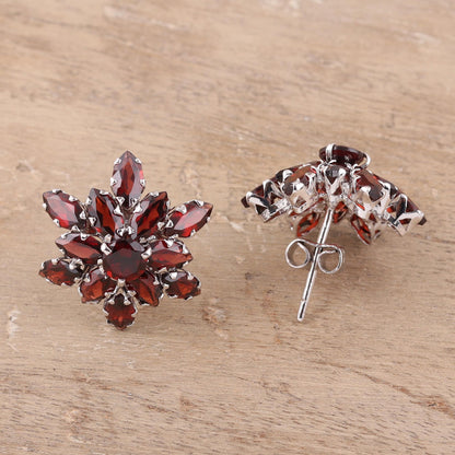 Scarlet Burst 13.5-Carat Rhodium Plated Garnet Button Earrings