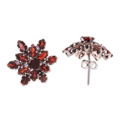 Scarlet Burst 13.5-Carat Rhodium Plated Garnet Button Earrings