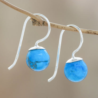 Beautiful Orbs Sterling Silver and Recon. Turquoise Drop Earrings