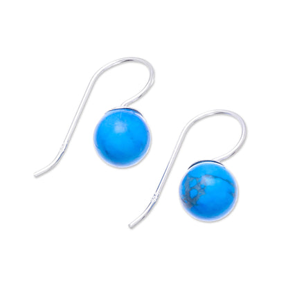 Beautiful Orbs Sterling Silver and Recon. Turquoise Drop Earrings