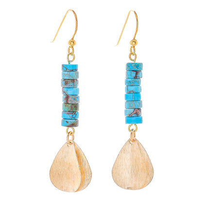 Sea Gold Brass and Reconstituted Turquoise Dangle Earrings