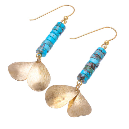 Sea Gold Brass and Reconstituted Turquoise Dangle Earrings