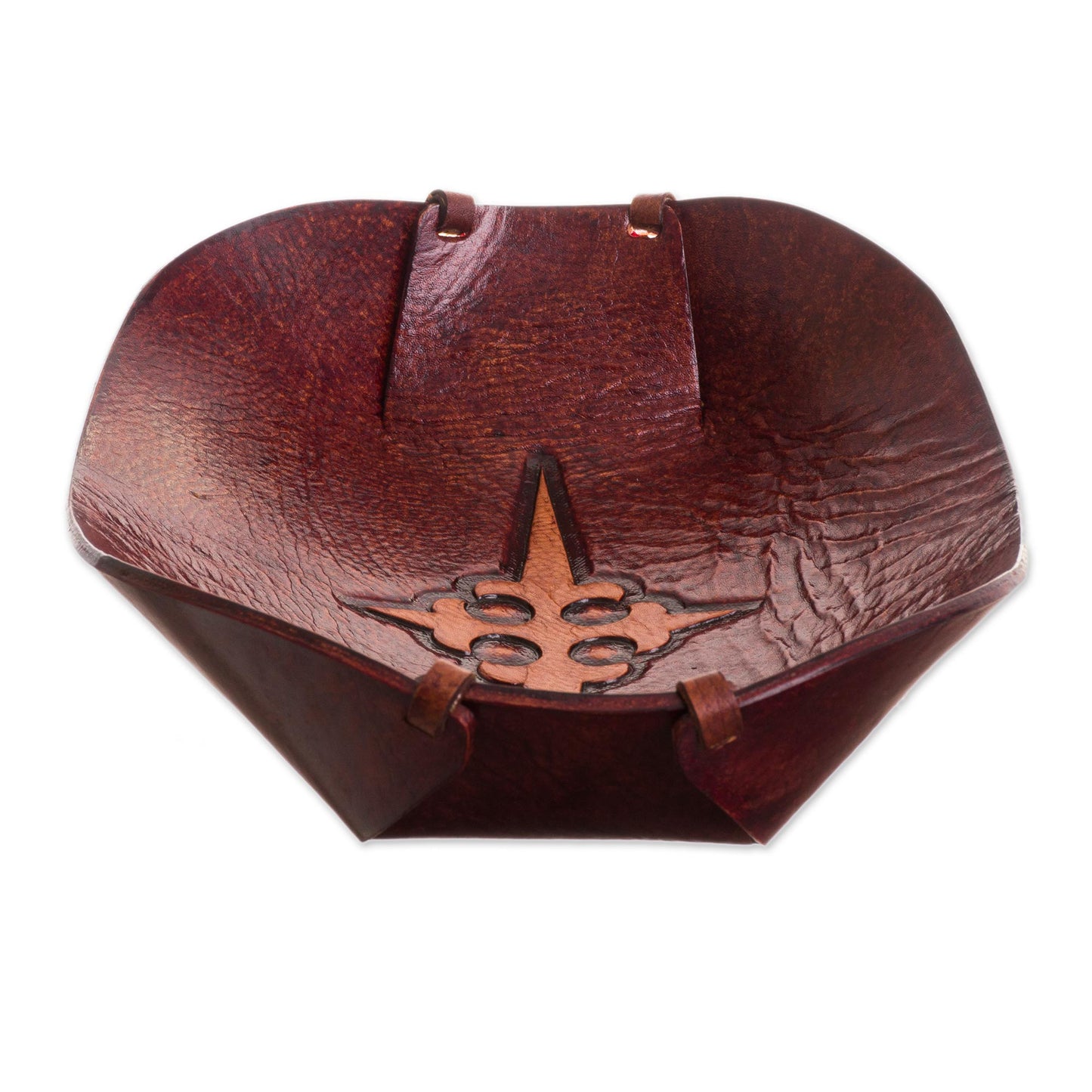 Gothic Elegance Cross Pattern Leather Catchall from Peru