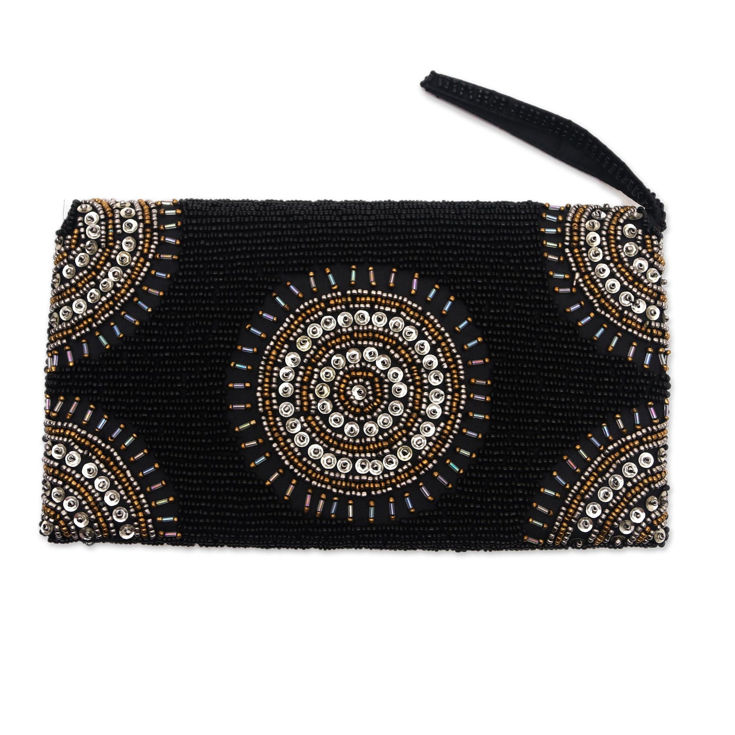 Circle of Beauty in Black Circle Pattern Beaded Clutch in Black from Bali