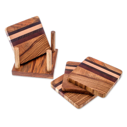 Striped Nature Striped Wood Coasters from Thailand (Set of 4)