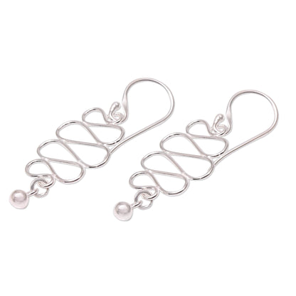 Bali Current Wavy Sterling Silver Dangle Earrings Crafted in Bali