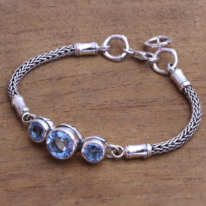 Mystic Bamboo Bamboo Motif Blue Topaz Pendant Bracelet from Bali