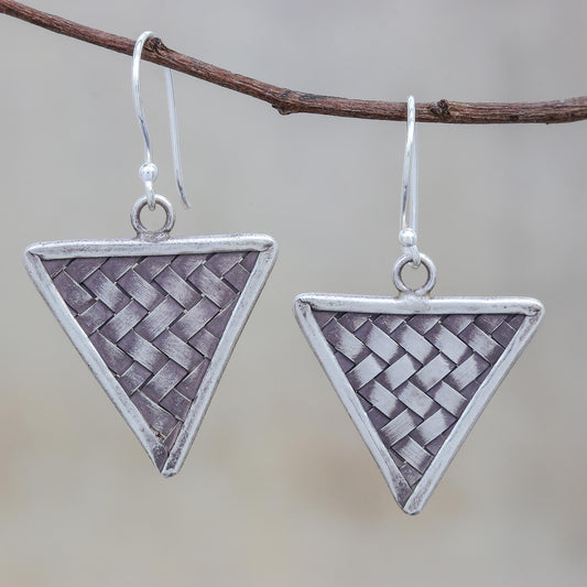 Triangle Weave Weave Motif Karen Silver Dangle Earrings from Thailand