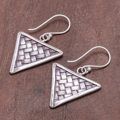 Triangle Weave Weave Motif Karen Silver Dangle Earrings from Thailand