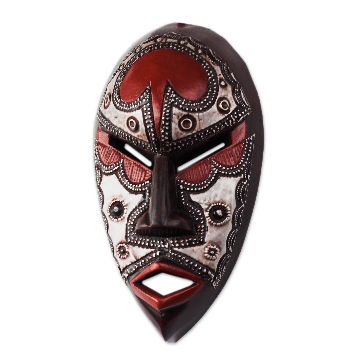 African Lover African Wood and Aluminum Mask from Ghana