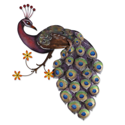 Sunset Peacock Steel Wall Sculpture of a Peacock from Mexico