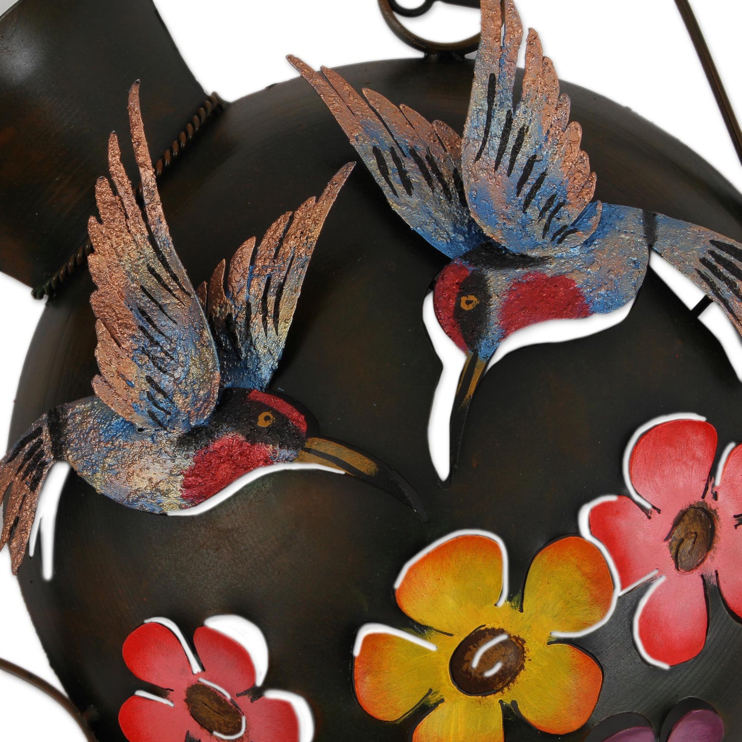 Hummingbirds and Flowers Floral Hummingbird Steel Wall Sculpture from Mexico