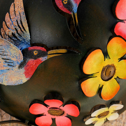 Hummingbirds and Flowers Floral Hummingbird Steel Wall Sculpture from Mexico