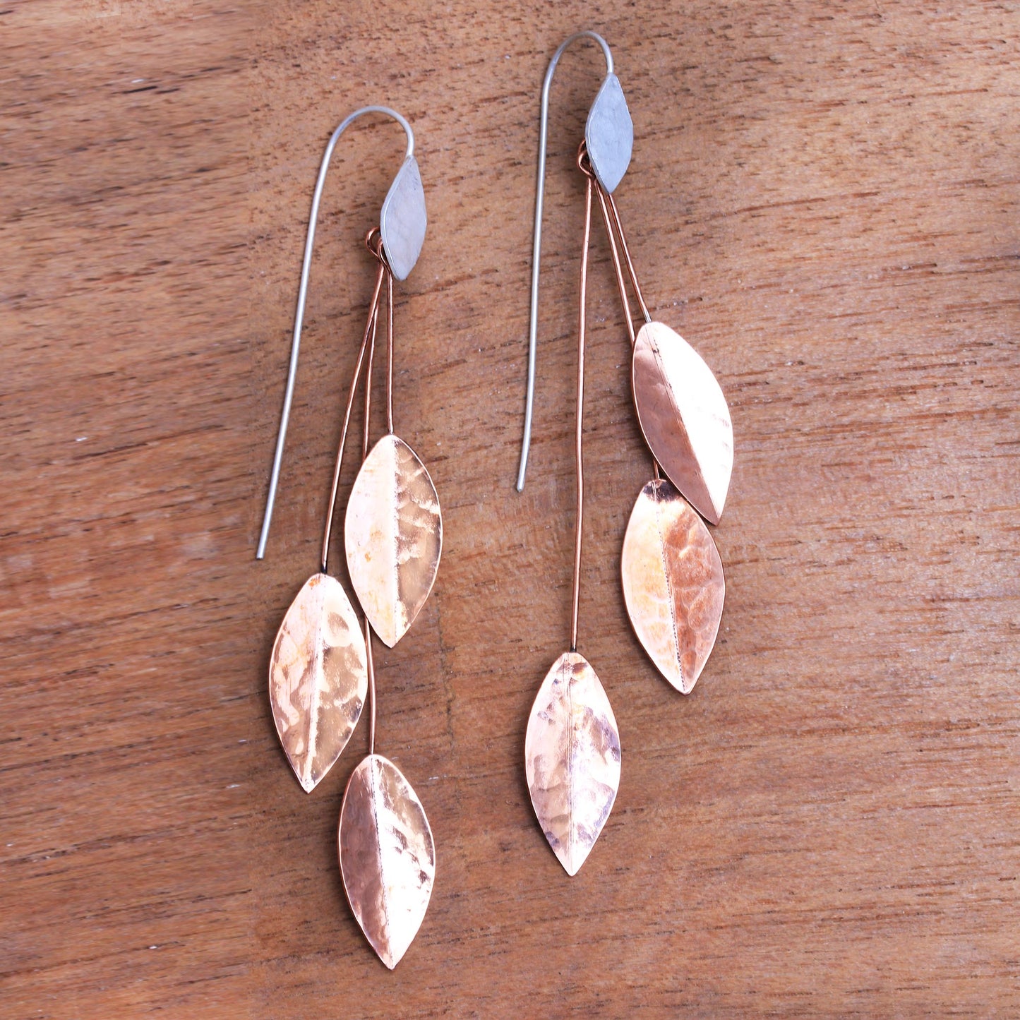 Summer Glisten Hammered Sterling Silver and Copper Dangle Earrings